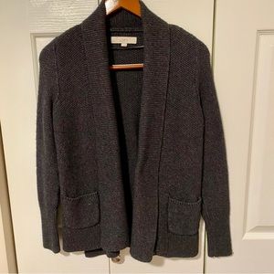 Ann Taylor LOFT Gray Textured Wool Blend Open Front Cardigan Size S